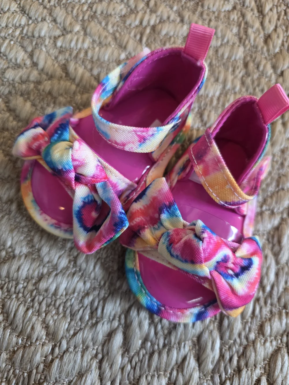 Baby Girls' Multicolor Tie-Dye Sandals with Pink Insole Velcro Strap 0-3